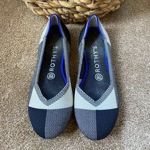 ROTHY'S THE FLAT PLAID BLACK WHITE round toe SZ 7